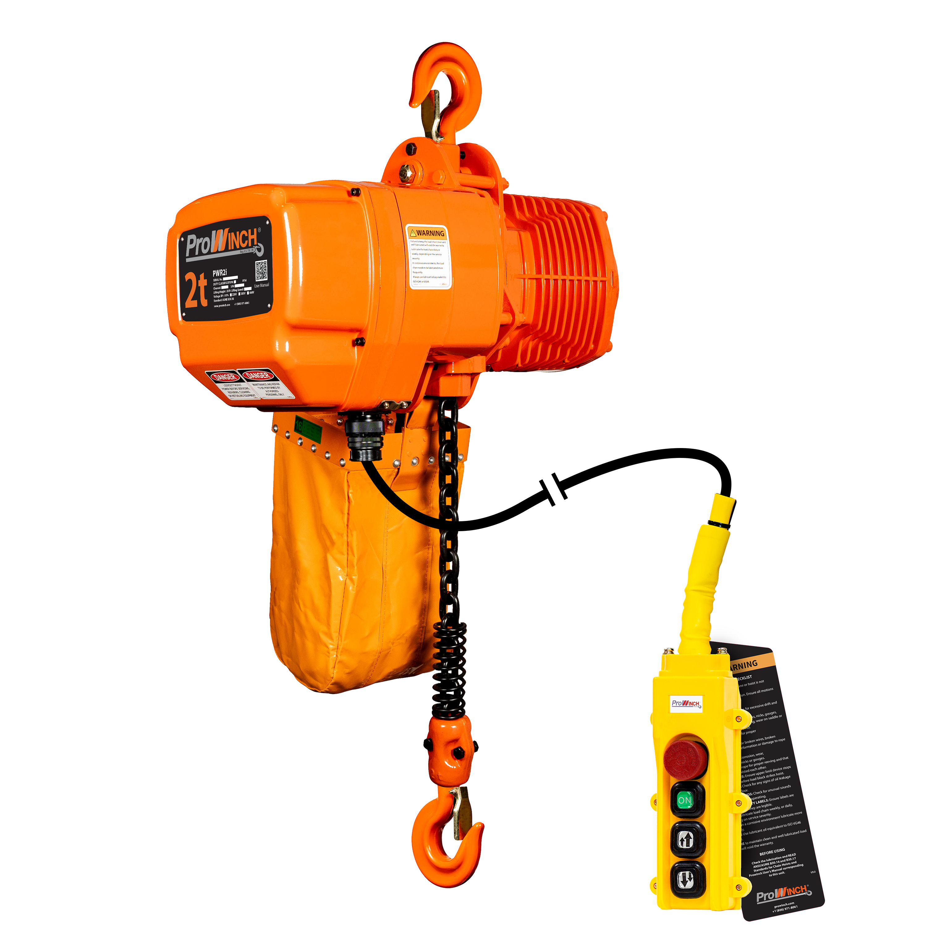 Prowinch 2 Ton Electric Chain Hoist 2 Speeds 4000 lbs Load Capacity 20ft Lifting Height G100 Chain M4/H3 208~240/440~480V
